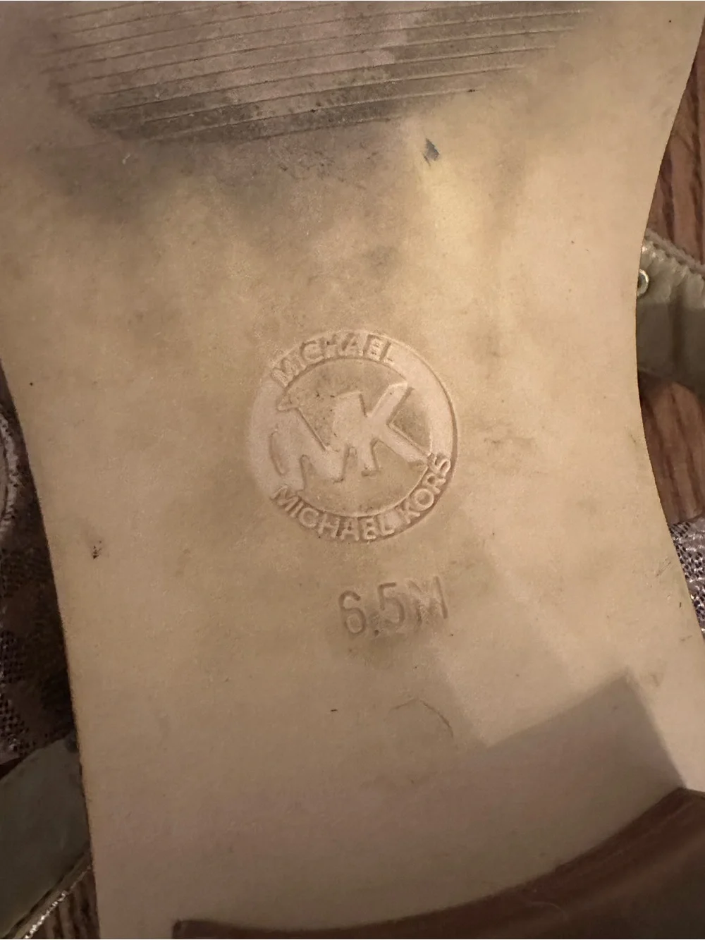 Michael Kors Metallic Rose Gold MK Logo T-Strap Sandal